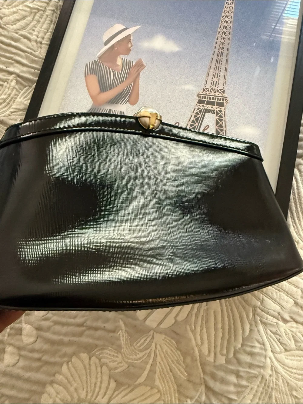 Ted Baker Black Patent Leather Tote with Gold Logo Disc